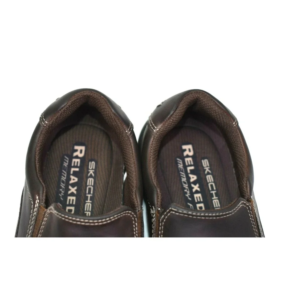 Skechers Mens Memory‎ Relaxed Fit Brown Leather Casual Loafers Size 8 - 64348